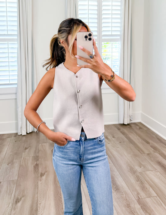 Misty Grey Button Down Knit Vest