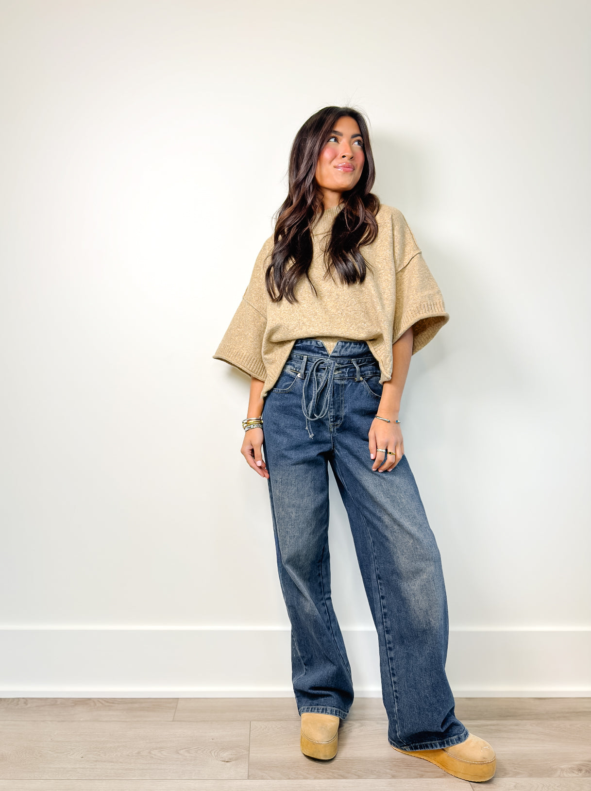 Tie-Waist Wide Leg Jeans