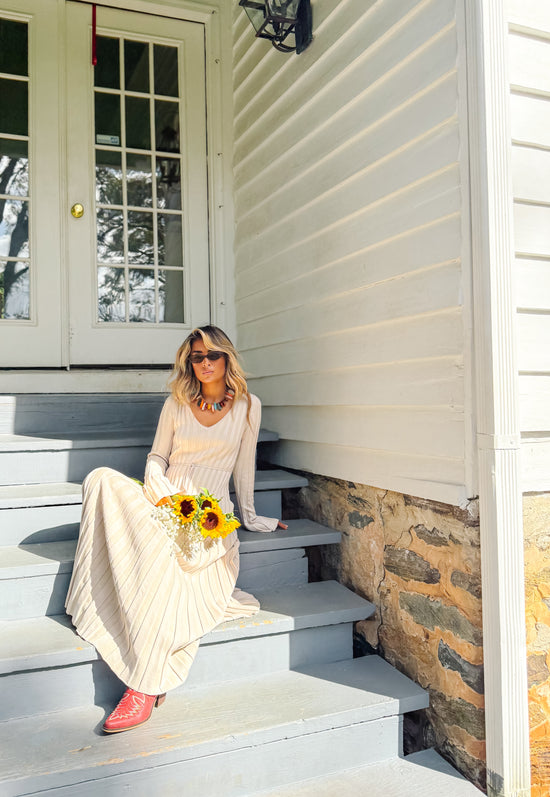 Lucille Taupe Rib Knit Maxi Dress