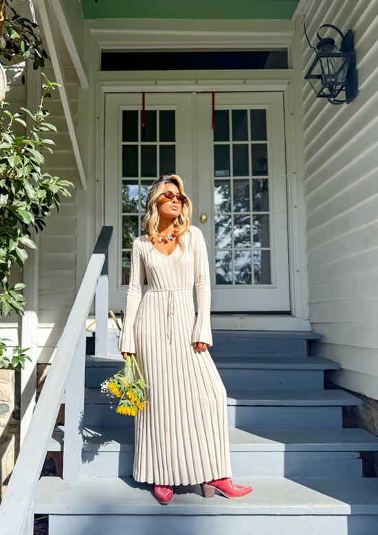 Lucille Taupe Rib Knit Maxi Dress