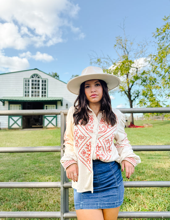 Magnolia Embroidered Button Down Top