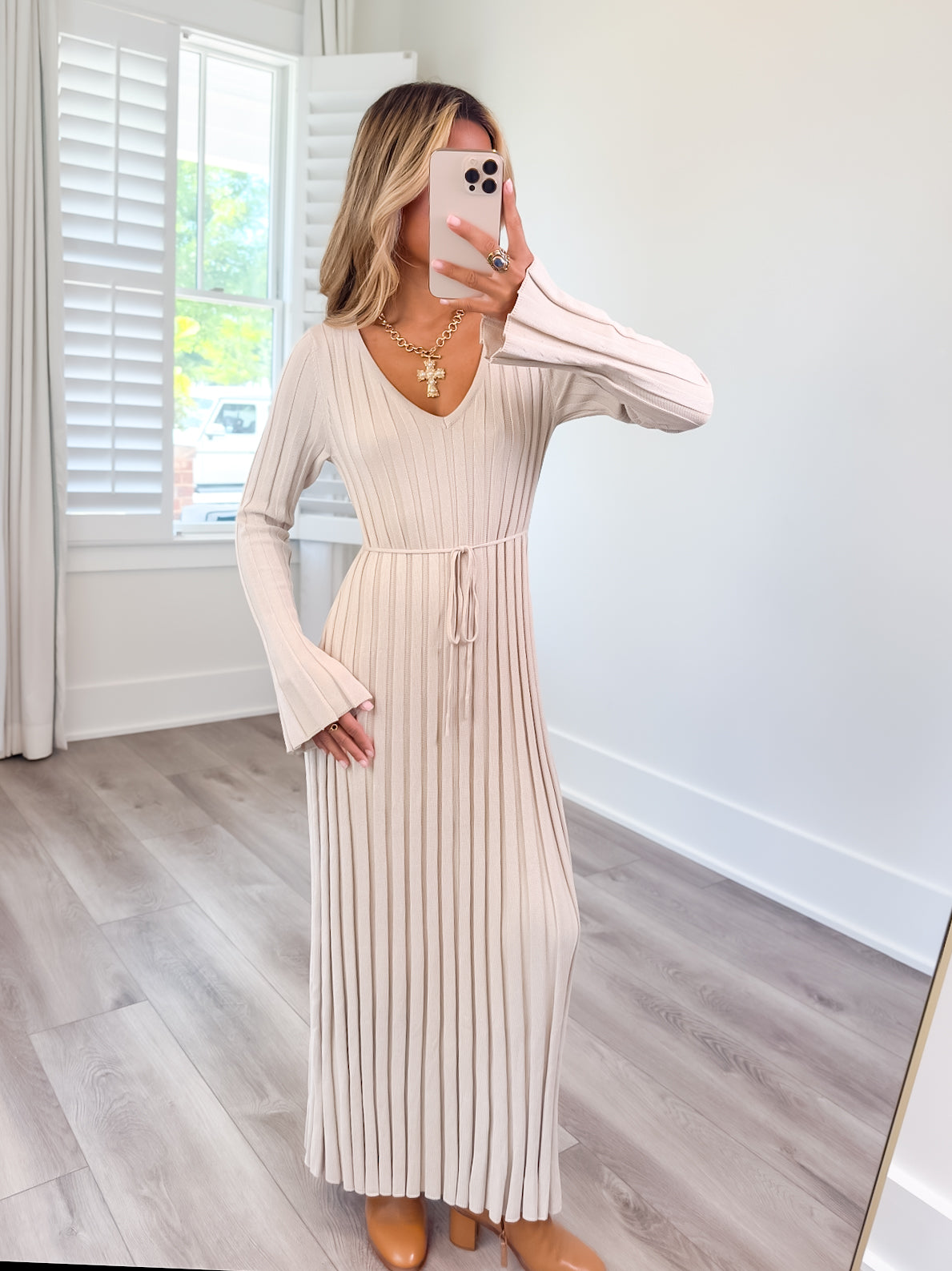 Lucille Taupe Rib Knit Maxi Dress
