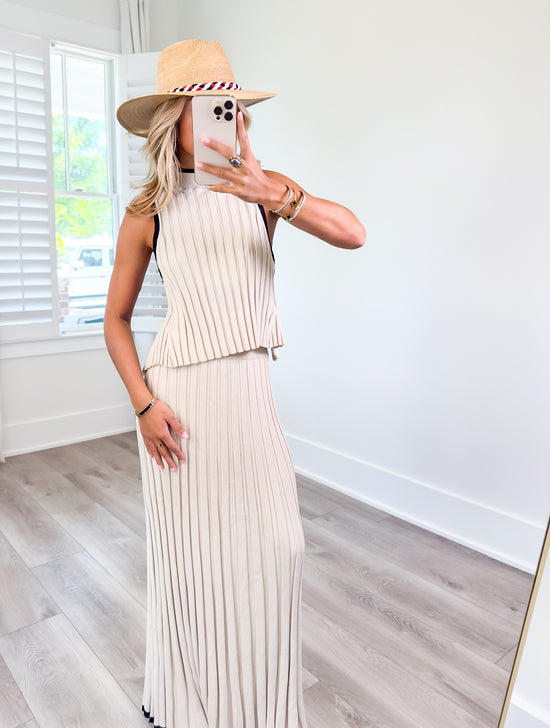 Taupe Ribbed Knitted Maxi Skirt