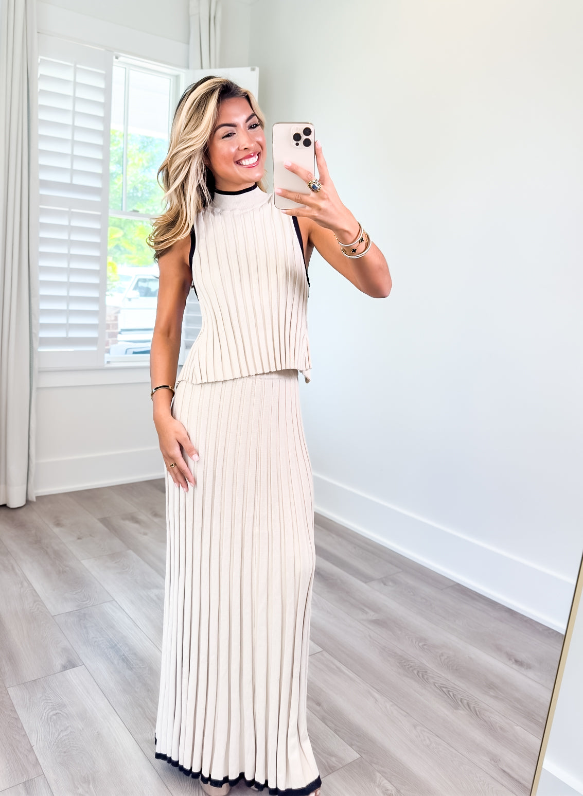 Taupe Ribbed Knitted Maxi Skirt