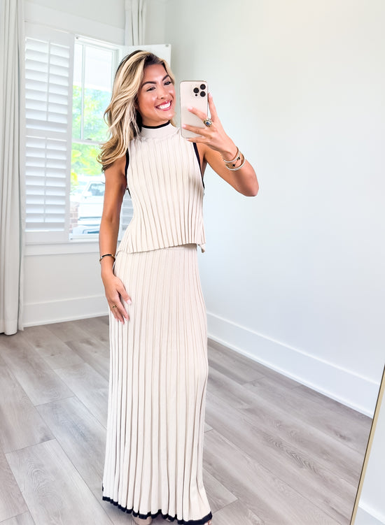Taupe Ribbed Knitted Maxi Skirt