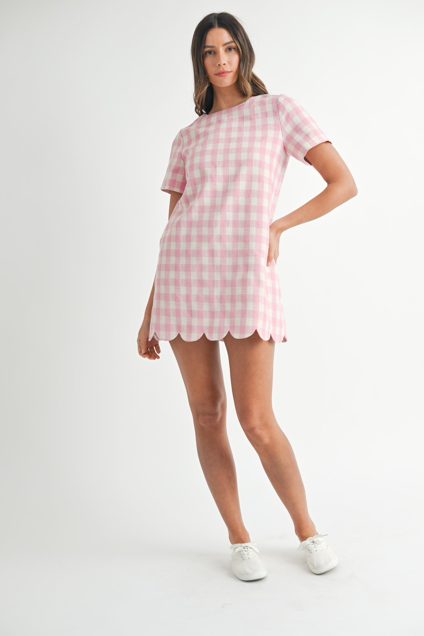 Pink Gingham A-Line Scallop Mini Dress (PRE-ORDER - AVAILABLE TO SHIP 2/11)