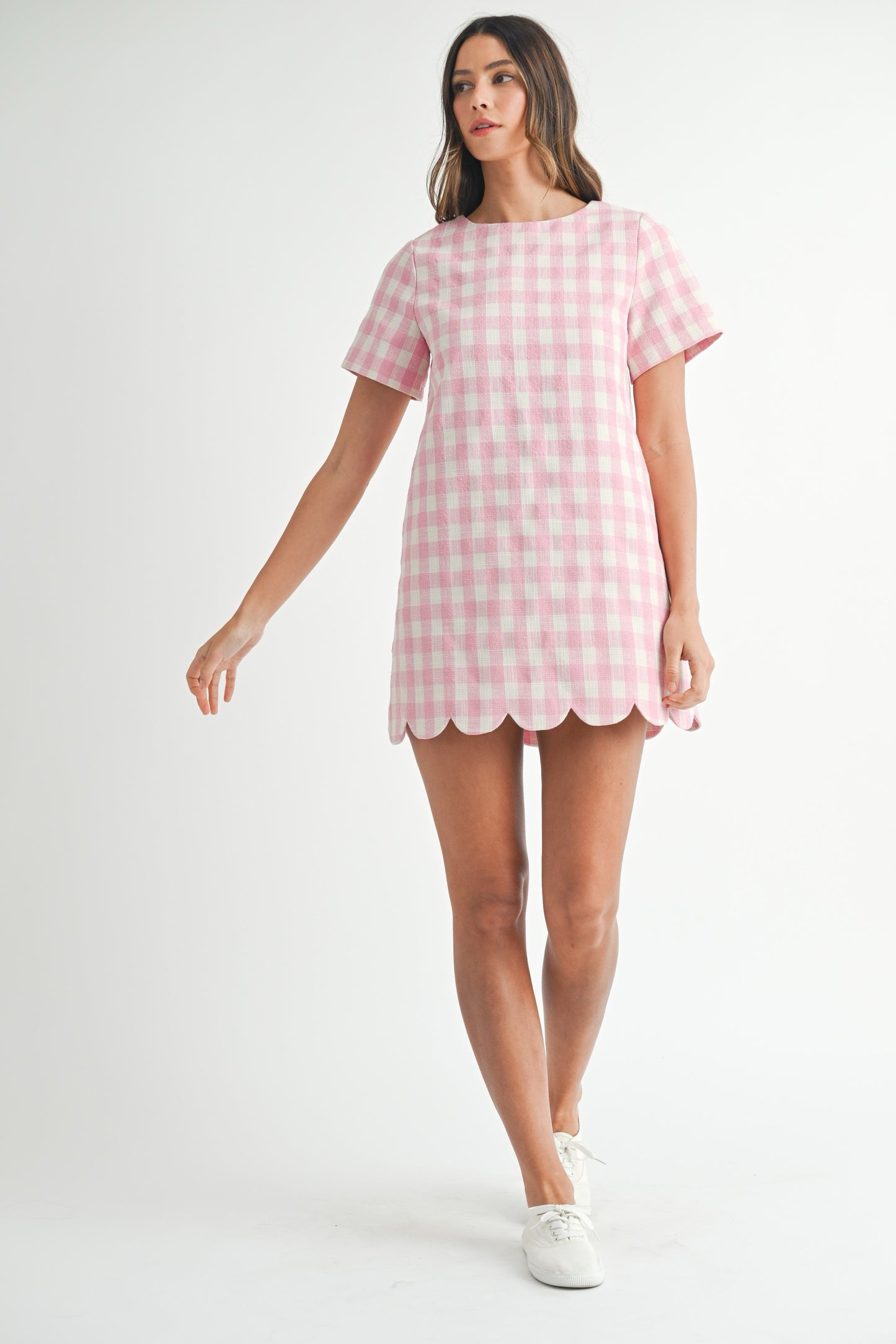 Pink Gingham A-Line Scallop Mini Dress (PRE-ORDER - AVAILABLE TO SHIP 2/11)