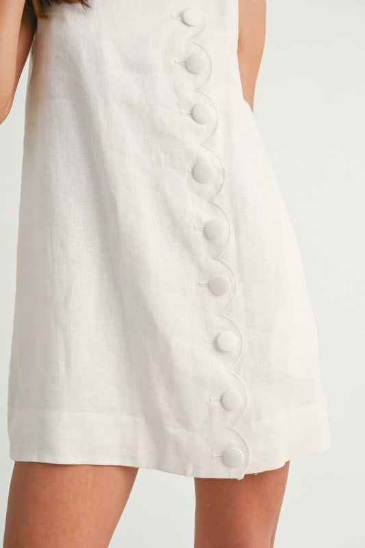 Palm Cove Scallop Button Linen Mini Dress