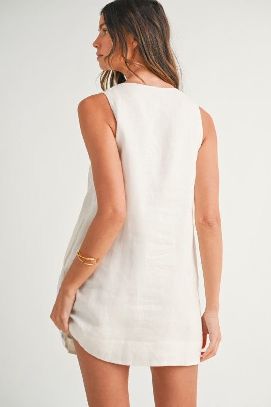 Palm Cove Scallop Button Linen Mini Dress