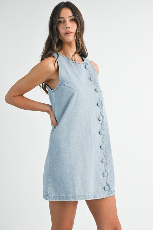Carolina Denim Scallop Button Mini Dress