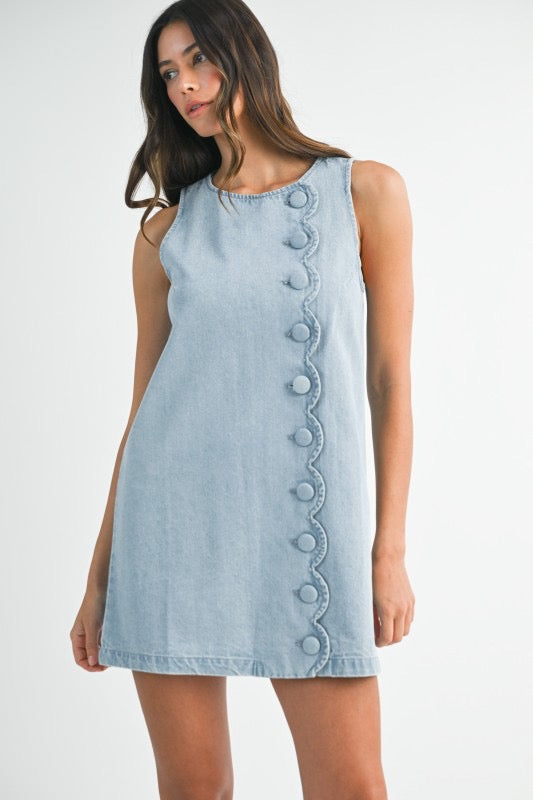 Carolina Denim Scallop Button Mini Dress