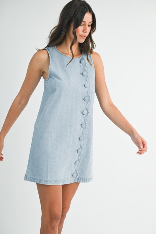 Carolina Denim Scallop Button Mini Dress