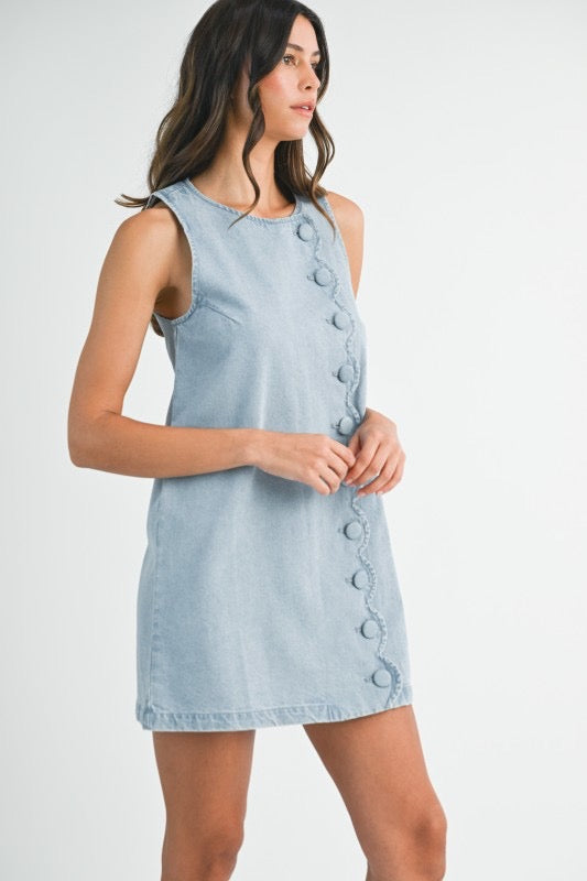 Carolina Denim Scallop Button Mini Dress