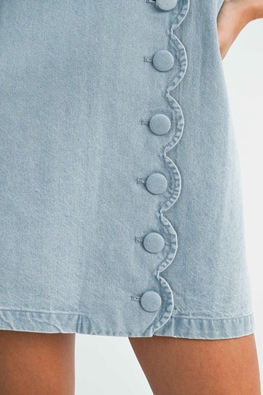 Carolina Denim Scallop Button Mini Dress