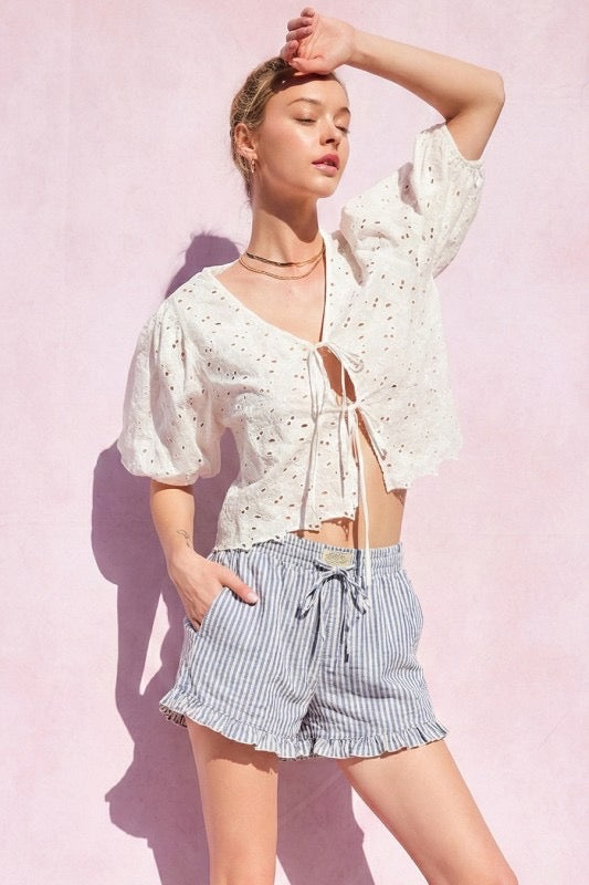 Bella Blue Striped Ruffled Shorts