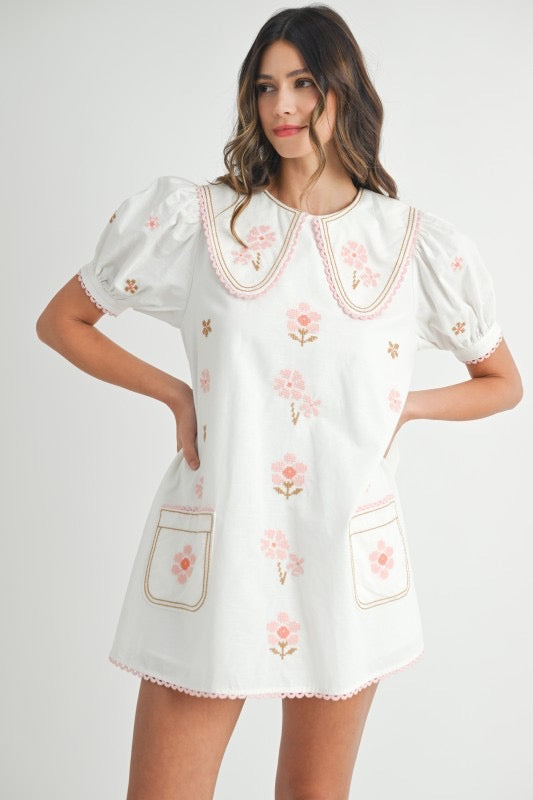 Garden Party Embroidered Babydoll Mini Dress