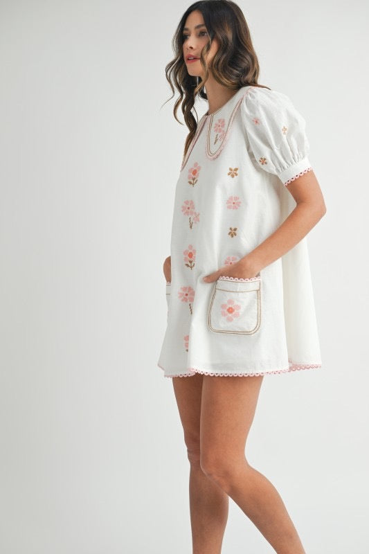Garden Party Embroidered Babydoll Mini Dress