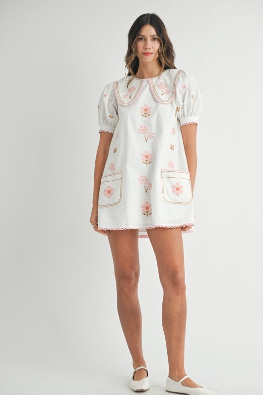 Garden Party Embroidered Babydoll Mini Dress