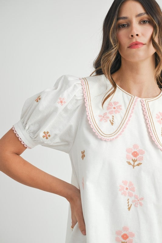 Garden Party Embroidered Babydoll Mini Dress