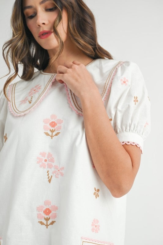 Garden Party Embroidered Babydoll Mini Dress