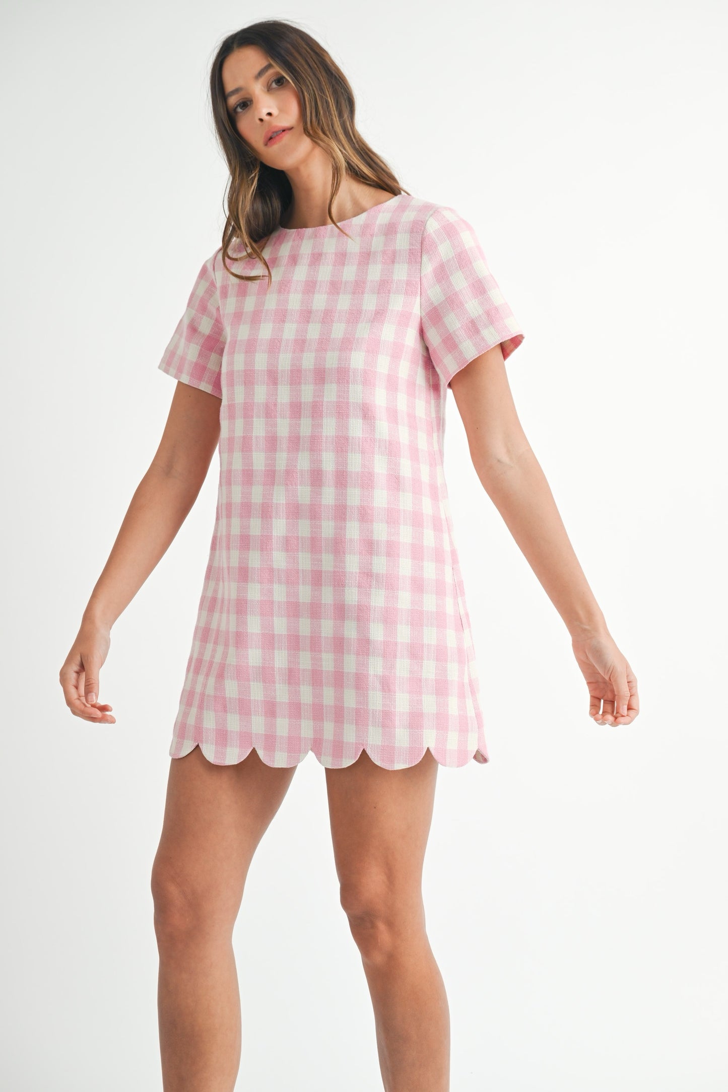 Pink Gingham A-Line Scallop Mini Dress (PRE-ORDER - AVAILABLE TO SHIP 2/11)
