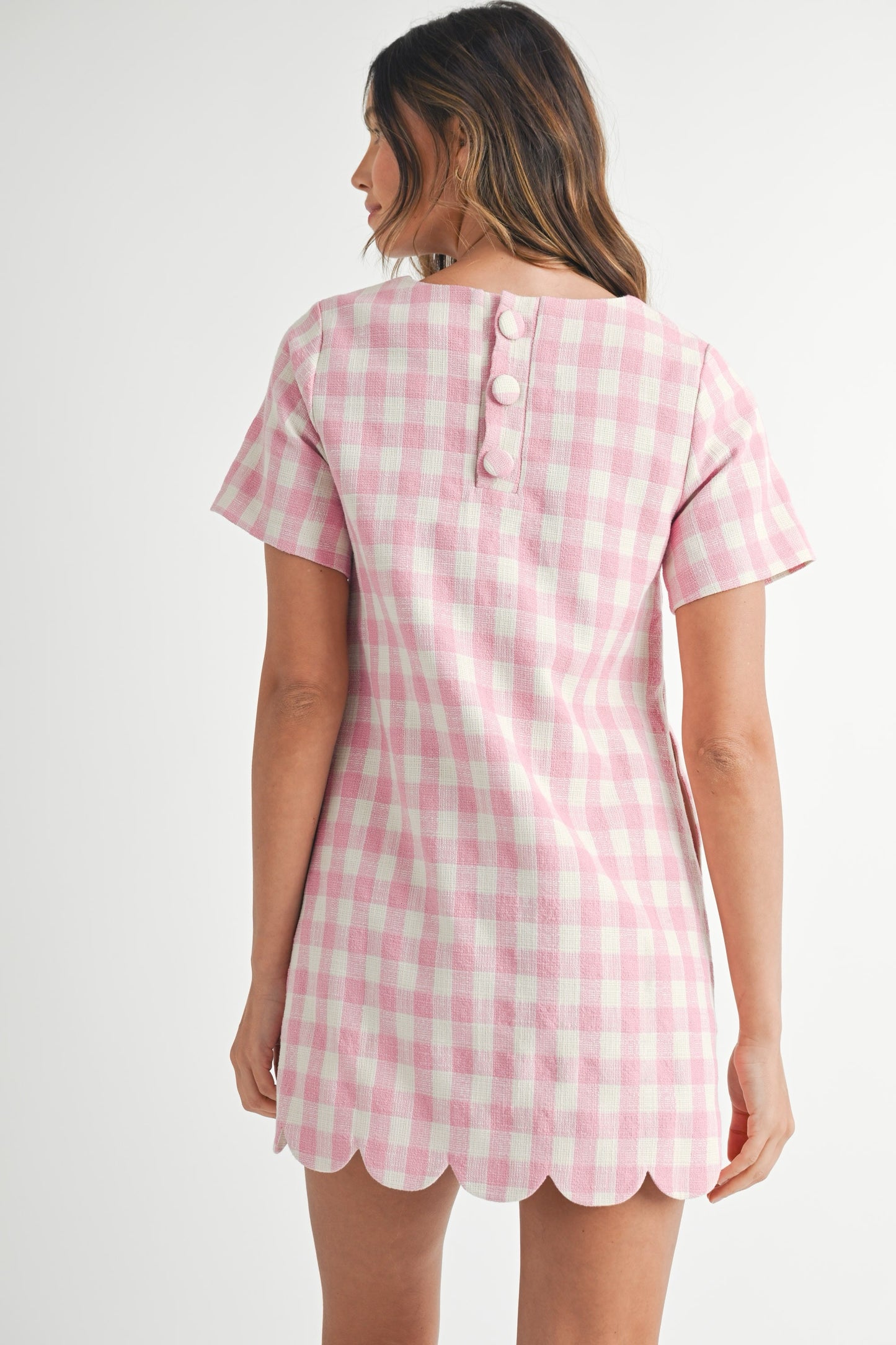 Pink Gingham A-Line Scallop Mini Dress (PRE-ORDER - AVAILABLE TO SHIP 2/11)