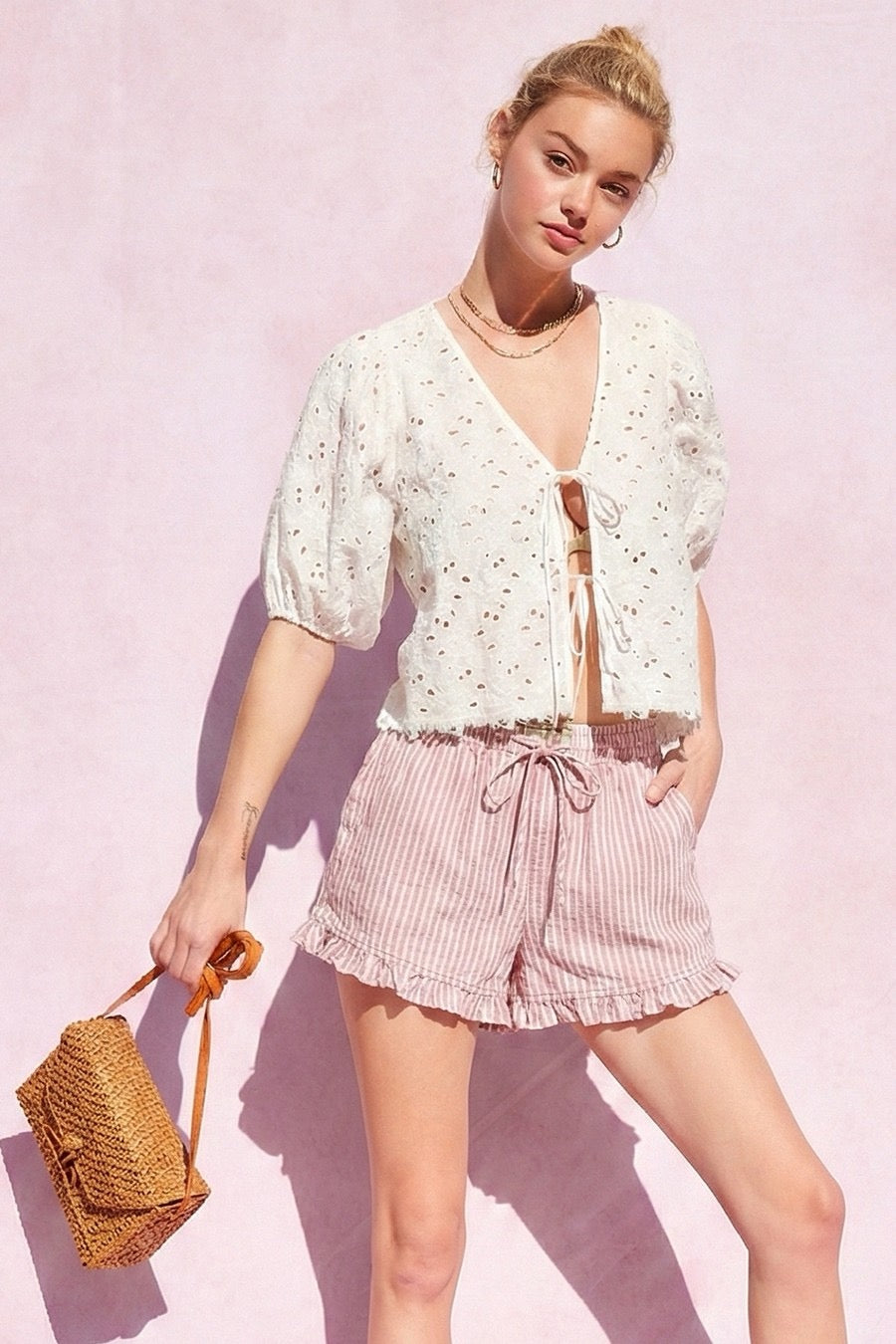 Pippa Pink Striped Ruffled Shorts