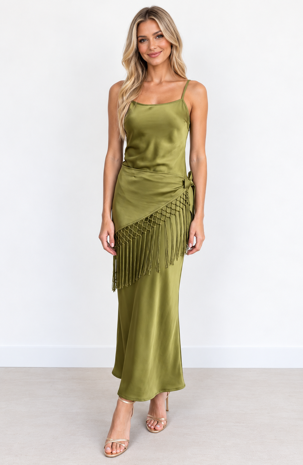 The Farrah Fringe Scarf Maxi Dress