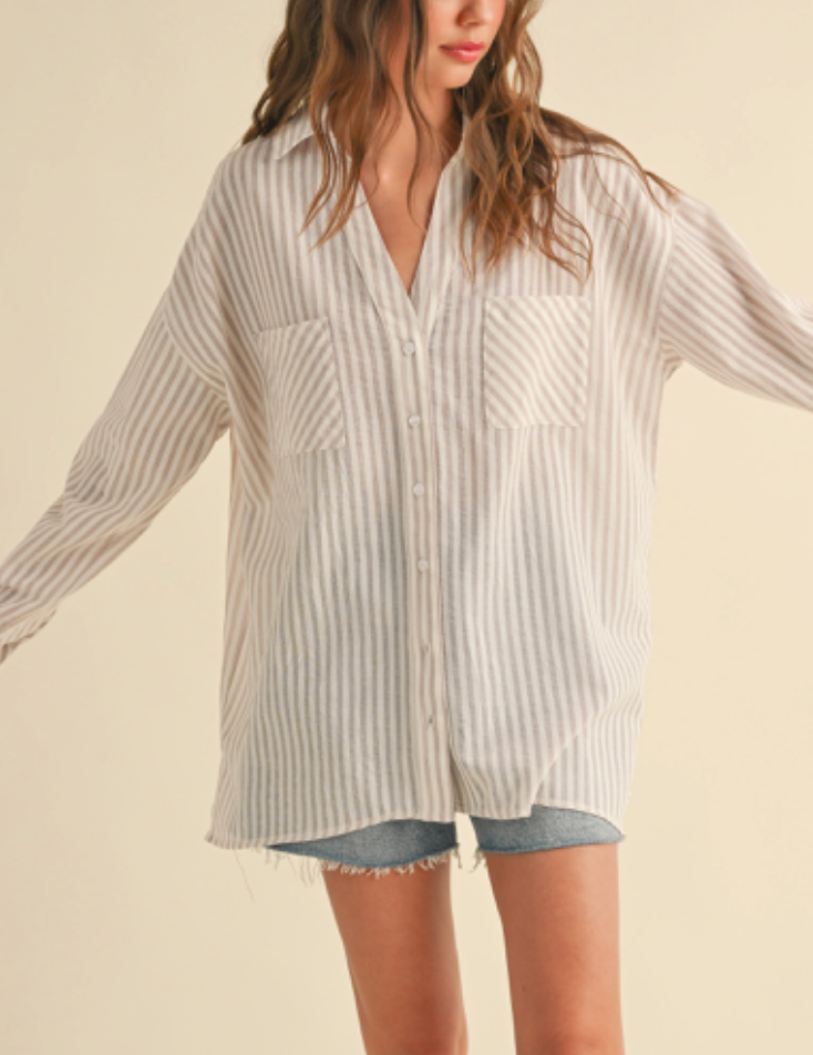 Janey Striped Button Down Top