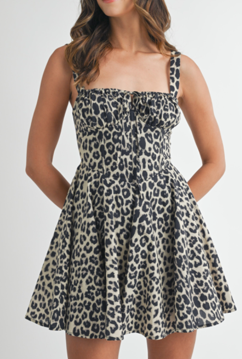 Leopard Back Lace Up Mini Dress