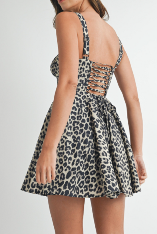 Leopard Back Lace Up Mini Dress