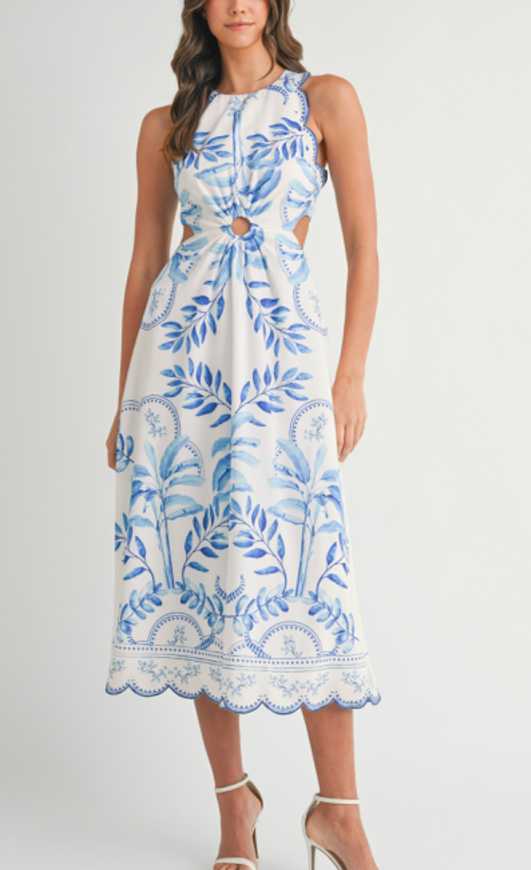 Ivy Blue Scallop Hem Midi Dress