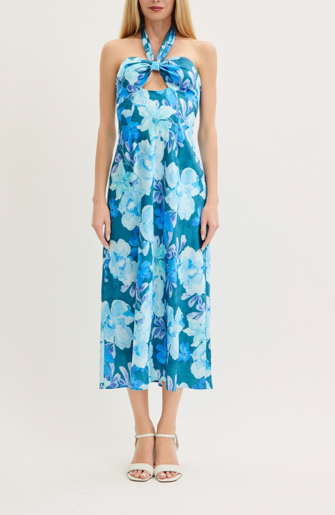 Aloha Halterneck Satin Midi Dress