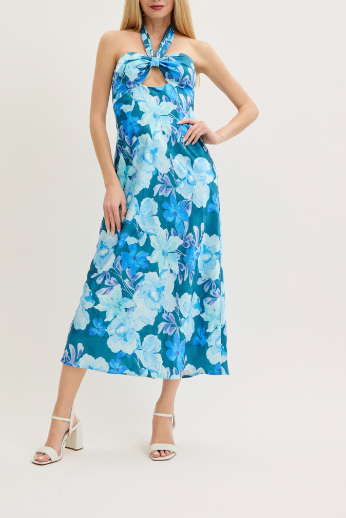 Aloha Halterneck Satin Midi Dress
