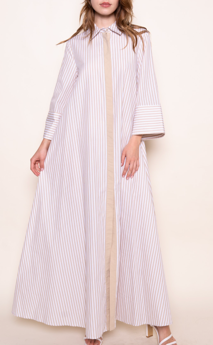 Tara (Tan) Loose Fit Striped Maxi Dress