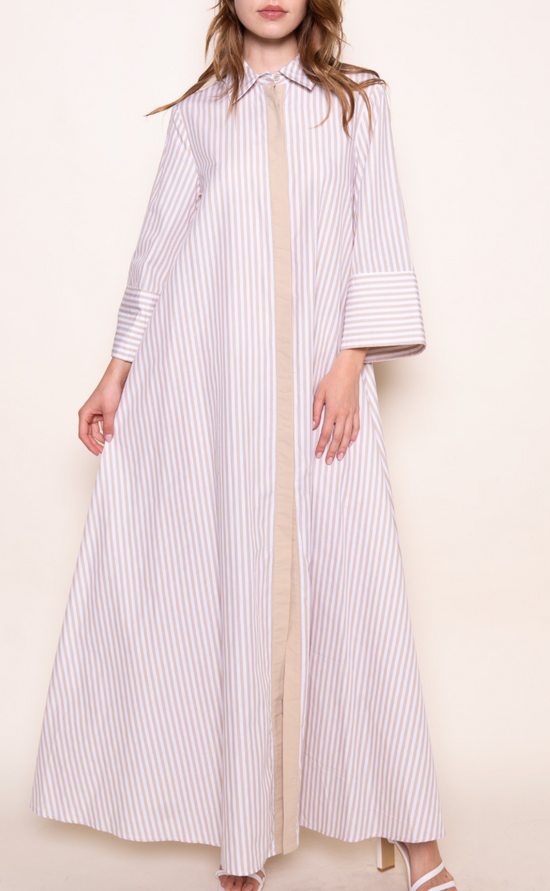 Tara (Tan) Loose Fit Striped Maxi Dress