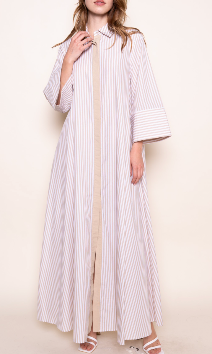 Tara (Tan) Loose Fit Striped Maxi Dress