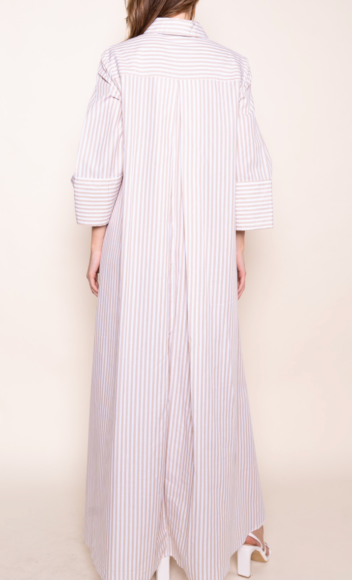 Tara (Tan) Loose Fit Striped Maxi Dress