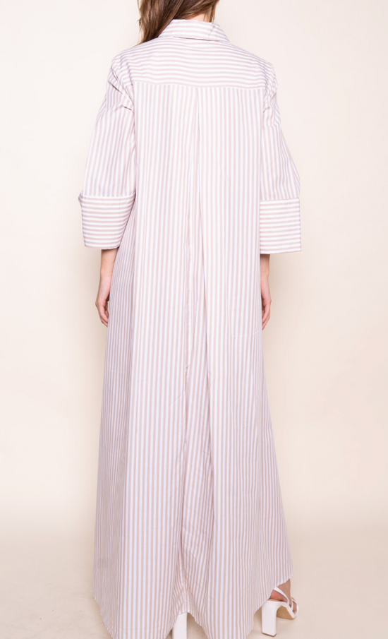 Tara (Tan) Loose Fit Striped Maxi Dress
