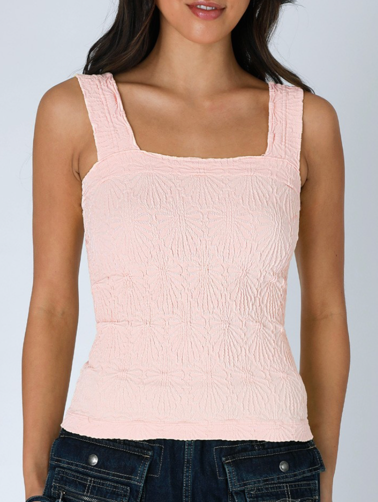 Pink Square Neck Textured Tank