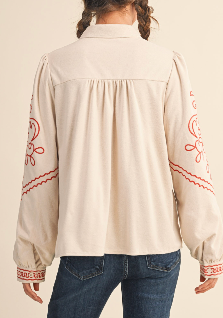 Magnolia Embroidered Button Down Top