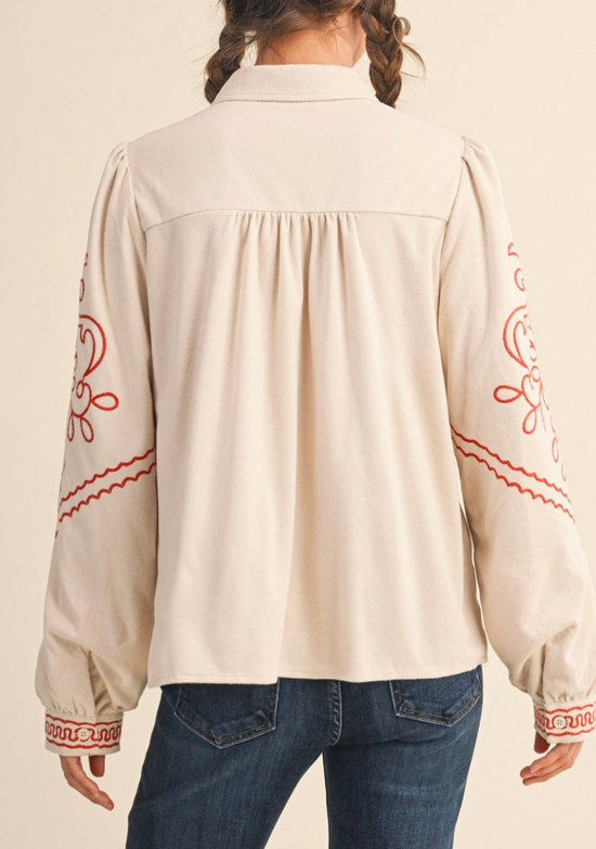 Magnolia Embroidered Button Down Top