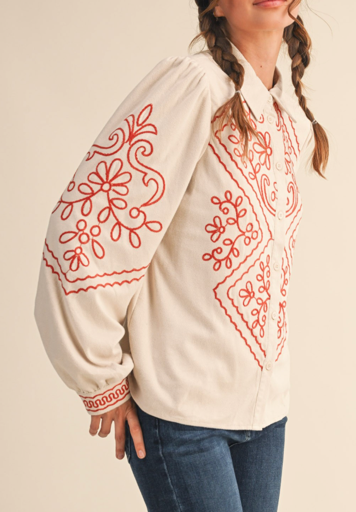 Magnolia Embroidered Button Down Top