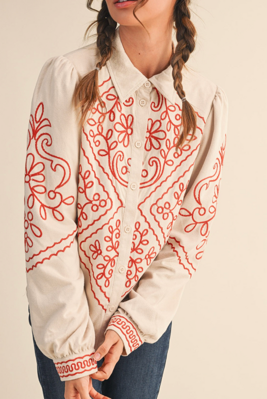 Magnolia Embroidered Button Down Top