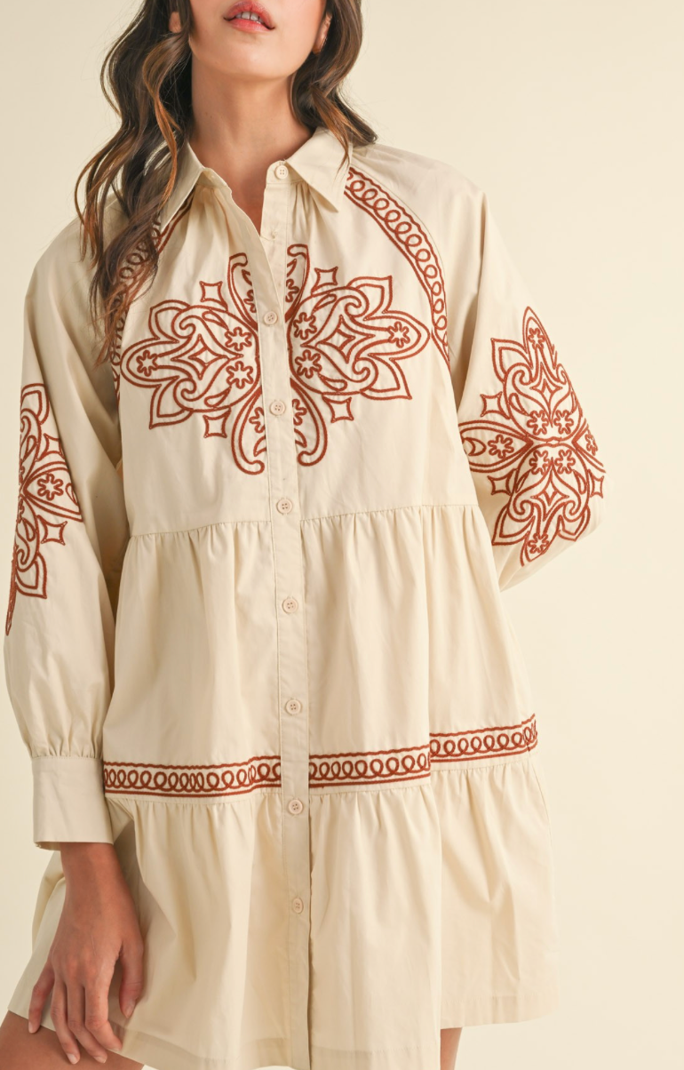 Eloise Embroidered Button Down Mini Dress