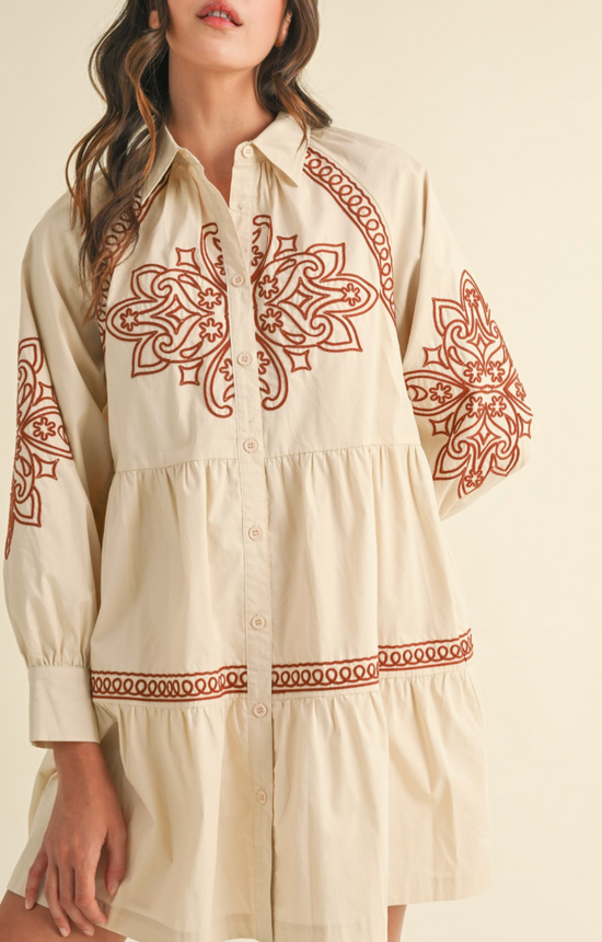 Eloise Embroidered Button Down Mini Dress