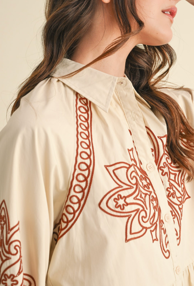 Eloise Embroidered Button Down Mini Dress