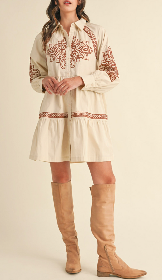 Eloise Embroidered Button Down Mini Dress