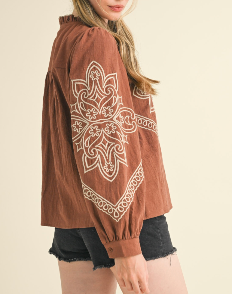 Annie Embroidered Button Up Top