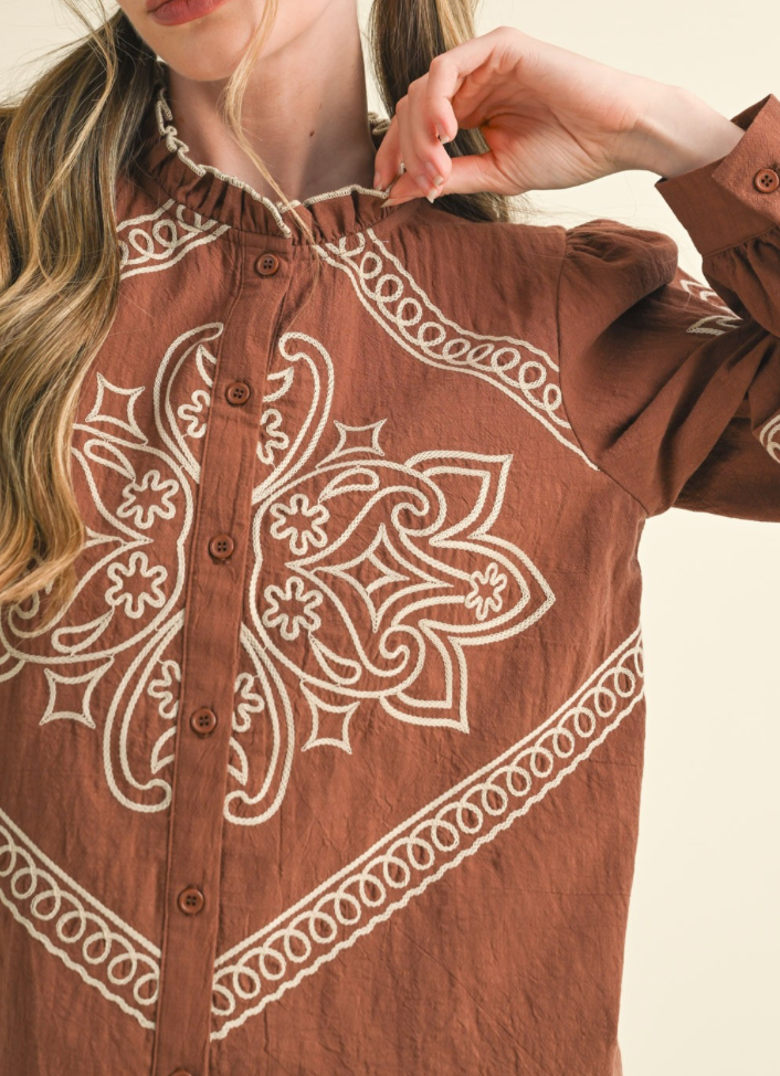 Annie Embroidered Button Up Top
